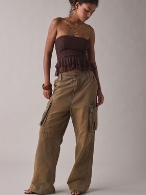 Urban Outfitters Brown Strapless Ruffle Peplum Tube Top